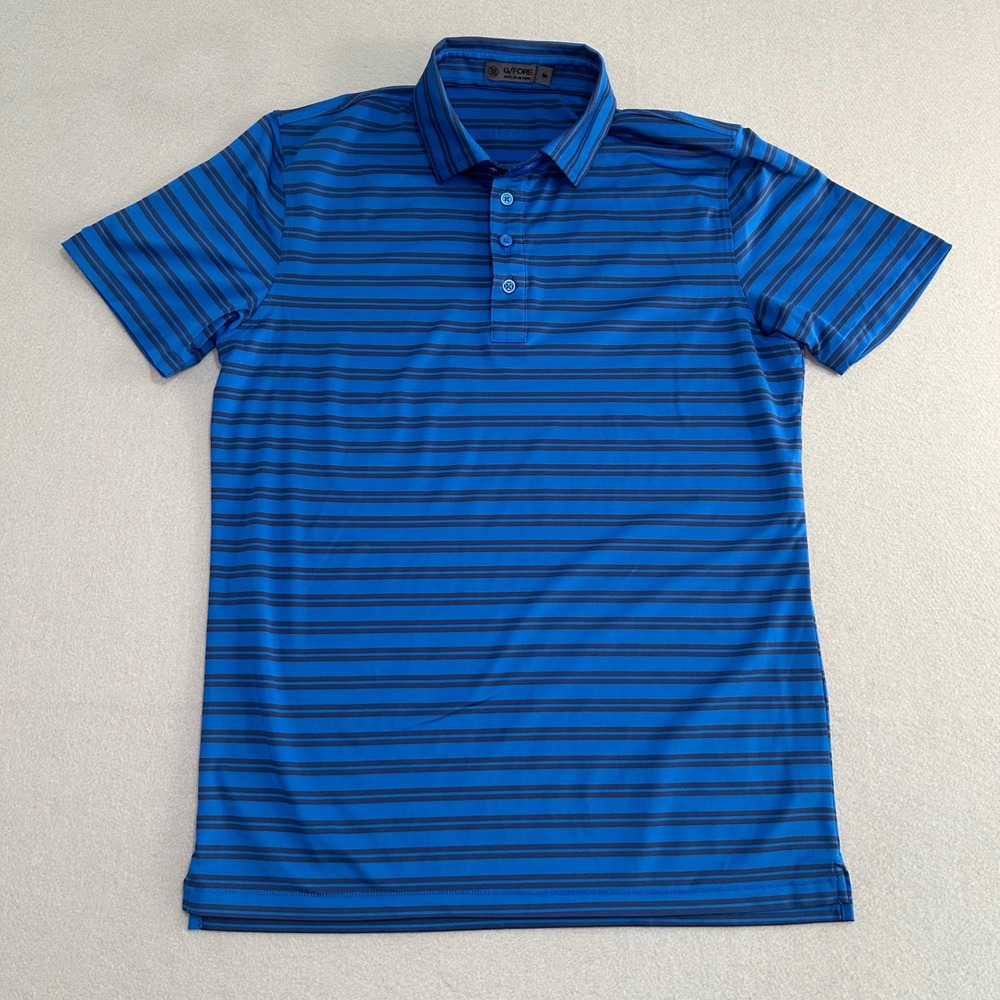 G/FORE Polo Shirt Mens Medium Blue Striped Short Sleeve Golf Performance